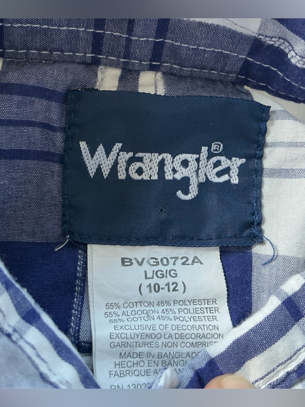 Wrangler Blue Plaid Pearl Snap Shirt Boys Large (10-12) - Picture 3 of 5